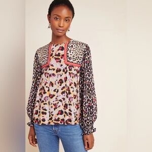 Anthropologie Multicolor Leopard Print Blouse